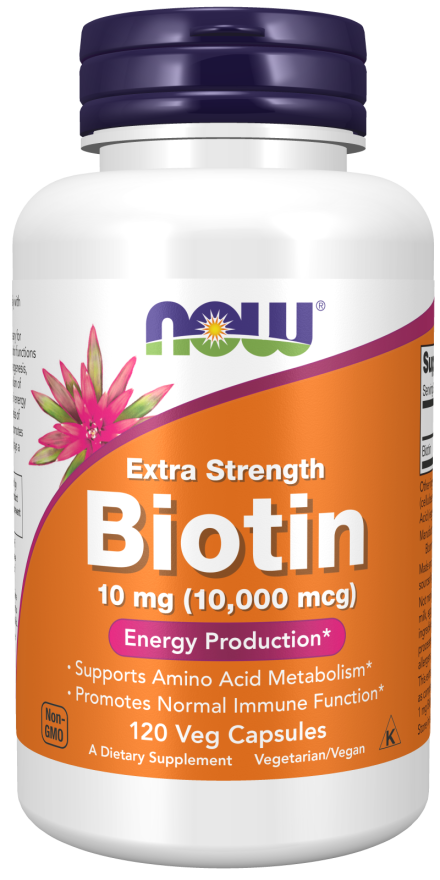 NOW SUPPLEMENTS BIOTIN (B-7) EXTRA STRENGTH  10mg (10000 mcg) 120 Veggie Capsules
